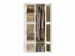 New Armario portátil, organizador de almacenaje, con puertas magnéticas, fácil montaje, puerta transparente, 170 x 69 x 50 cm, Blanco