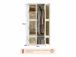 New Armario portátil, organizador de almacenaje, con puertas magnéticas, fácil montaje, puerta transparente, 170 x 69 x 50 cm, Blanco