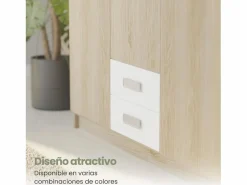 Armario Puccini -Andersen, 3 Puertas, Altillo y 2 Cajones, Perfecto para Dormitorios Matrimoniales e Infantiles, Madera, 130x207,6x50 cm.