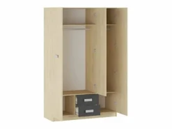 Armario Puccini -Grafito, 3 Puertas, Altillo y 2 Cajones, Perfecto para Dormitorios Matrimoniales e Infantiles, Madera, 130x207,6x50 cm.