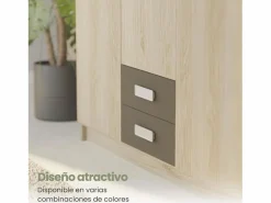 Armario Puccini -Grafito, 3 Puertas, Altillo y 2 Cajones, Perfecto para Dormitorios Matrimoniales e Infantiles, Madera, 130x207,6x50 cm.