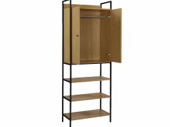 Vente-unique Armario ropero -2 puertas, 3 estanterías y 1 barra para colgar la ropa - Color: roble y negro - TAPORA Color natural claro
