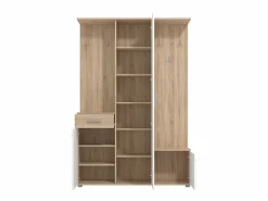 Clearance Vente-unique Armario ropero con compartimentos y 1 espejo - Natural y blanco CAMOLA Color natural claro / Blanco