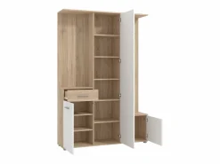 Clearance Vente-unique Armario ropero con compartimentos y 1 espejo - Natural y blanco CAMOLA Color natural claro / Blanco