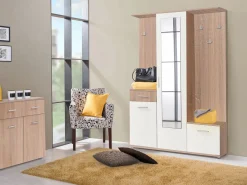 Clearance Vente-unique Armario ropero con compartimentos y 1 espejo - Natural y blanco CAMOLA Color natural claro / Blanco