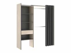Best Armario ropero extensible Ancho 110/160 cm cortina, cajón Color roble y antracita LAURENT Armario Abierto, Vestidor