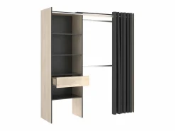 Best Armario ropero extensible Ancho 110/160 cm cortina, cajón Color roble y antracita LAURENT Armario Abierto, Vestidor