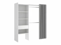 Discount Vente-unique Armario ropero extensible (110 / 160 cm) con cortina y cajón. Color . LAURENT Blanco