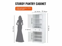 Sale Armario SucceBuy de Despensa de Cocina 183cm, 4 Puertas, 3 Estantes Ajustables, Almacenamiento, Diseñado para Familias Grandes y Restaurantes Aparador De Cocina