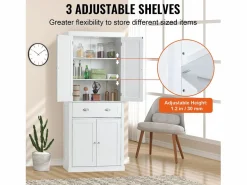 Sale Armario SucceBuy de Despensa de Cocina 183cm, 4 Puertas, 3 Estantes Ajustables, Almacenamiento, Diseñado para Familias Grandes y Restaurantes Aparador De Cocina