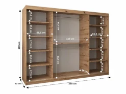 Hot Abiks Möbel Armario TOKYO 1 de puertas correderas 200/250/62 3 puertas (blanco/blanco) Blanco / Plateado