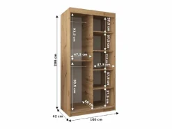Online Abiks Möbel Armario TOKYO de puertas correderas 200/100/62 2 puertas (sonoma/negro) Negro / Beige / Plateado