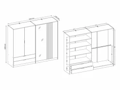 Best Vente-unique Armario TUNALO de 4 puertas y 2 cajones con espejo, de 220 cm de ancho, en color negro y natural Negro / Color natural claro