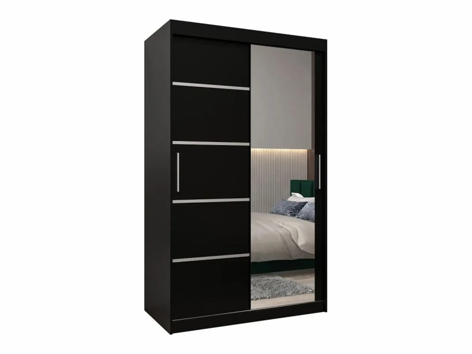 Discount Abiks Möbel ARMARIO VERONA 2 DE PUERTAS CORREDERAS 200/120/62 2 puertas (negro/negro) Negro / Plateado