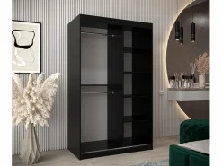 Discount Abiks Möbel ARMARIO VERONA 2 DE PUERTAS CORREDERAS 200/120/62 2 puertas (negro/negro) Negro / Plateado