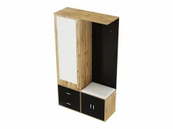 ModernLuxe Armario 100x38x108.1 cm - Con espejo - Con zapatero - Con ganchos y perchas retráctiles - Negro + Natural