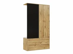 ModernLuxe Armario 100x38x108.1 cm - Con espejo - Con zapatero - Con ganchos y perchas retráctiles - Negro + Natural