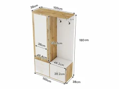 Sale ModernLuxe Armario 100x38x108.1 cm - Con espejo - Con zapatero - Con ganchos y perchas retráctiles - Blanco + Natural Color natural claro / Blanco