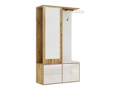 Sale ModernLuxe Armario 100x38x108.1 cm - Con espejo - Con zapatero - Con ganchos y perchas retráctiles - Blanco + Natural Color natural claro / Blanco