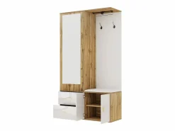 Sale ModernLuxe Armario 100x38x108.1 cm - Con espejo - Con zapatero - Con ganchos y perchas retráctiles - Blanco + Natural Color natural claro / Blanco