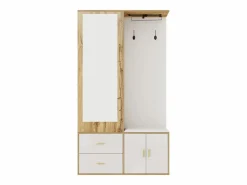 Sale ModernLuxe Armario 100x38x108.1 cm - Con espejo - Con zapatero - Con ganchos y perchas retráctiles - Blanco + Natural Color natural claro / Blanco
