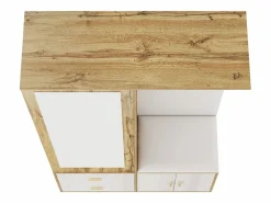 Sale ModernLuxe Armario 100x38x108.1 cm - Con espejo - Con zapatero - Con ganchos y perchas retráctiles - Blanco + Natural Color natural claro / Blanco