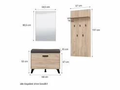 Clearance Armario 53,5x192x35 cm Madera de roble gris Juego de pasillo de 5 piezas Gris / Marru00f3n