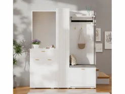 New Armario/perchero - 150 x 36 x 180 cm - con banco zapatero + mueble de almacenaje + espejo + cajones - aglomerado - Armario De Entrada