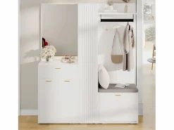 New Armario/perchero - 150 x 36 x 180 cm - con banco zapatero + mueble de almacenaje + espejo + cajones - aglomerado - Armario De Entrada