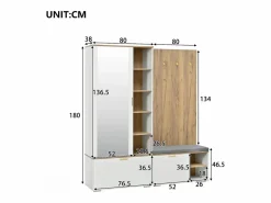 Discount Merax Armario/perchero - 160 x 38 x 180 cm - con mueble y banco zapatero + barra para colgar + 4 ganchos + espejo + puertas - aglomerado - Blanco