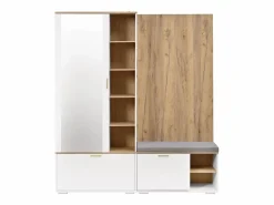 Discount Merax Armario/perchero - 160 x 38 x 180 cm - con mueble y banco zapatero + barra para colgar + 4 ganchos + espejo + puertas - aglomerado - Blanco
