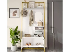 Merax Armario/trastero con espejo + zapatero - ganchos metálicos - 78 x 38,5 x 180,5 cm - MDF -