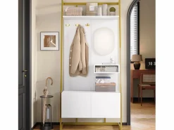 Merax Armario/trastero con espejo + zapatero - ganchos metálicos - 78 x 38,5 x 180,5 cm - MDF -