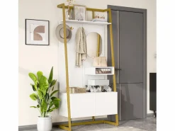 Merax Armario/trastero con espejo + zapatero - ganchos metálicos - 78 x 38,5 x 180,5 cm - MDF -