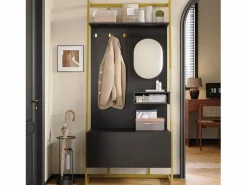 Hot Merax Armario/trastero con espejo + zapatero - ganchos metálicos - 78 x 38,5 x 180,5 cm - MDF - Negro