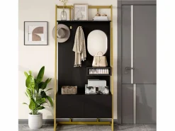 Hot Merax Armario/trastero con espejo + zapatero - ganchos metálicos - 78 x 38,5 x 180,5 cm - MDF - Negro