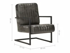 Outlet Garden Furniture Armel Sillón voladizo cuero auténtico envejecido Gris