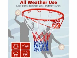 Aro de baloncesto de repuesto, para montaje en pared o puerta, acero resistente, red de nailon, (58 x 50 x 10 cm)