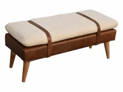 Hot Artisan Furniture Banco de madera maciza de cuero de búfalo rizado. Marru00f3n