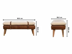Hot Artisan Furniture Banco de madera maciza de cuero de búfalo rizado. Marru00f3n