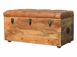 Sale Artisan Furniture Madera maciza Baúl de almacenamiento estilo roble con piel de búfalo Baúl Y Arcón|Accesorios De Almacenaje