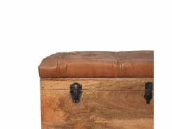 Sale Artisan Furniture Madera maciza Baúl de almacenamiento estilo roble con piel de búfalo Baúl Y Arcón|Accesorios De Almacenaje