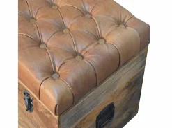 Sale Artisan Furniture Madera maciza Baúl de almacenamiento estilo roble con piel de búfalo Baúl Y Arcón|Accesorios De Almacenaje