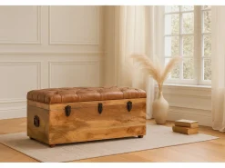 Sale Artisan Furniture Madera maciza Baúl de almacenamiento estilo roble con piel de búfalo Baúl Y Arcón|Accesorios De Almacenaje
