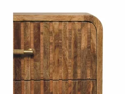 Sale Artisan Furniture Mesita de noche acanalada con barra en T de madera maciza Marru00f3n