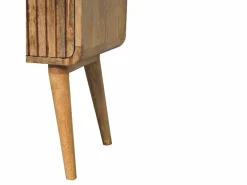 Sale Artisan Furniture Mesita de noche acanalada con barra en T de madera maciza Marru00f3n
