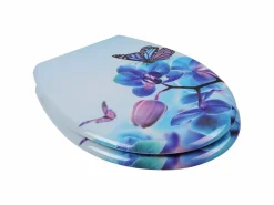 Helloshop26 Asiento de inodoro con descenso automático en duroplástico con estampado de mariposas - morado 19_0000694