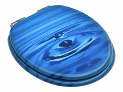 New Helloshop26 Asiento de inodoro con tapa de cierre suave MDF gotas de agua 02_0002934 Azul
