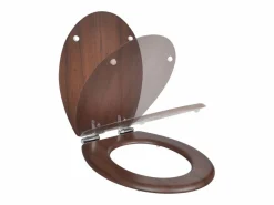Helloshop26 Asiento de inodoro con tapa de cierre suave marrón construcción de MDF 02_0002877