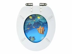 Sale Helloshop26 Asiento de inodoro con tapa de cierre suave MDF fondo marino 02_0002936 Azul